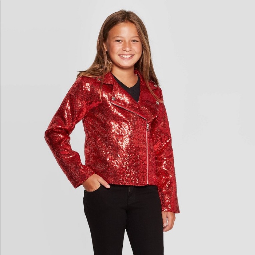 🌈 5/$25 JoJo Siwa Sequin Moto Jacket Red NWT